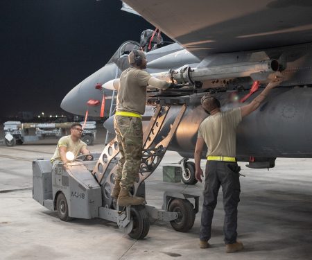 Weapons load crew arms F-15E Strike Eagle