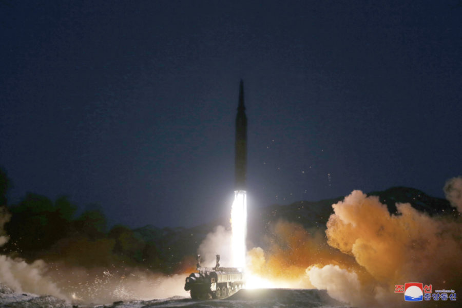 A North Korean hypersonic missile is launched from an undisclosed location on Jan. 11, 2022. Korean Central News Agency.