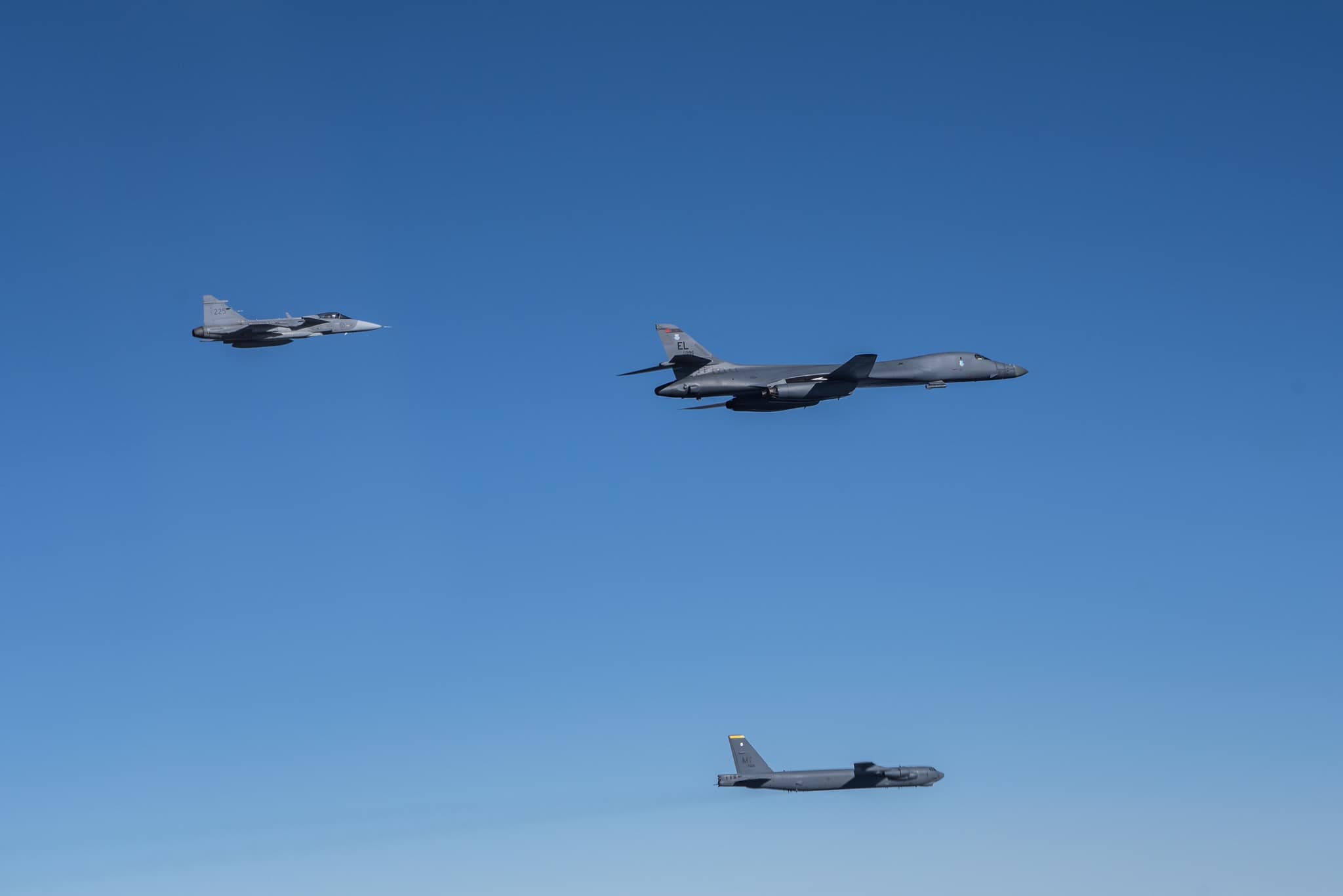 LOOK: B-52 and B-1 Bombers Fly with Gripens over Stockholm