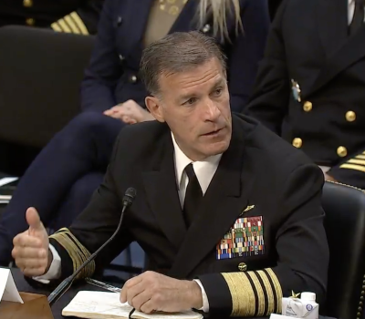 Navy Adm. John C. Aquilino, lead U.S. Indo-Pacific Command, addresses Senated Armed Services Committee March 21. Screenshot