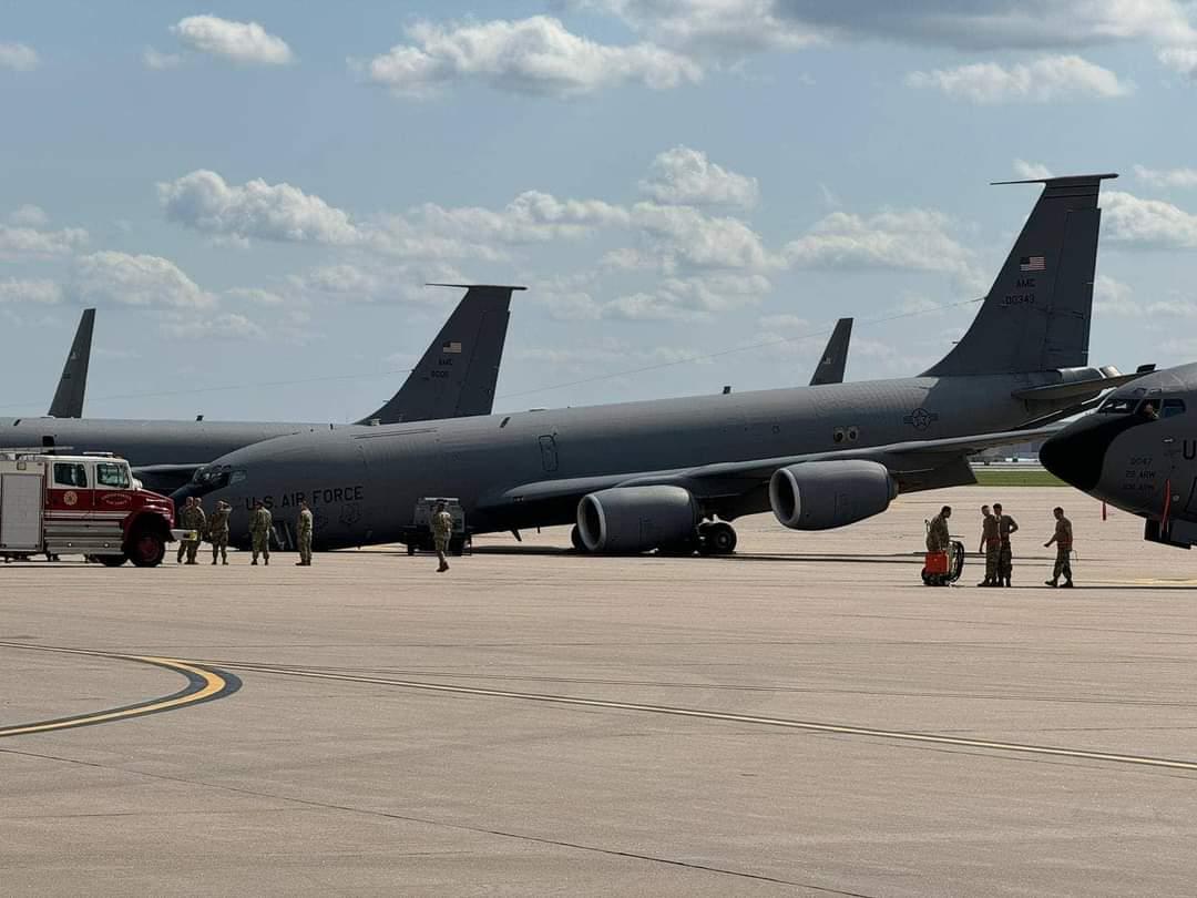 Air Force Investigating After KC-135 Landing Gear Retracts While Parked