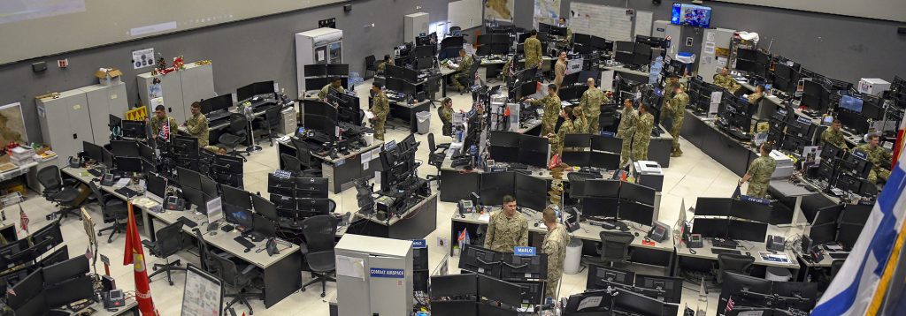The Combined Air Operations Center (CAOC) commands and controls the broad spectrum of what air power brings to the fight: Global Vigilance, Global Reach, and Global Power. Located at Al Udeid Air Base, Qatar, the CAOC provides the command and control of airpower throughout the U.S. Central Command Area of Responsibility; a 21 nation region stretching from Northeast Africa across the Middle East to Central and South Asia. Photo by Staff Sgt. Jessica Montano.