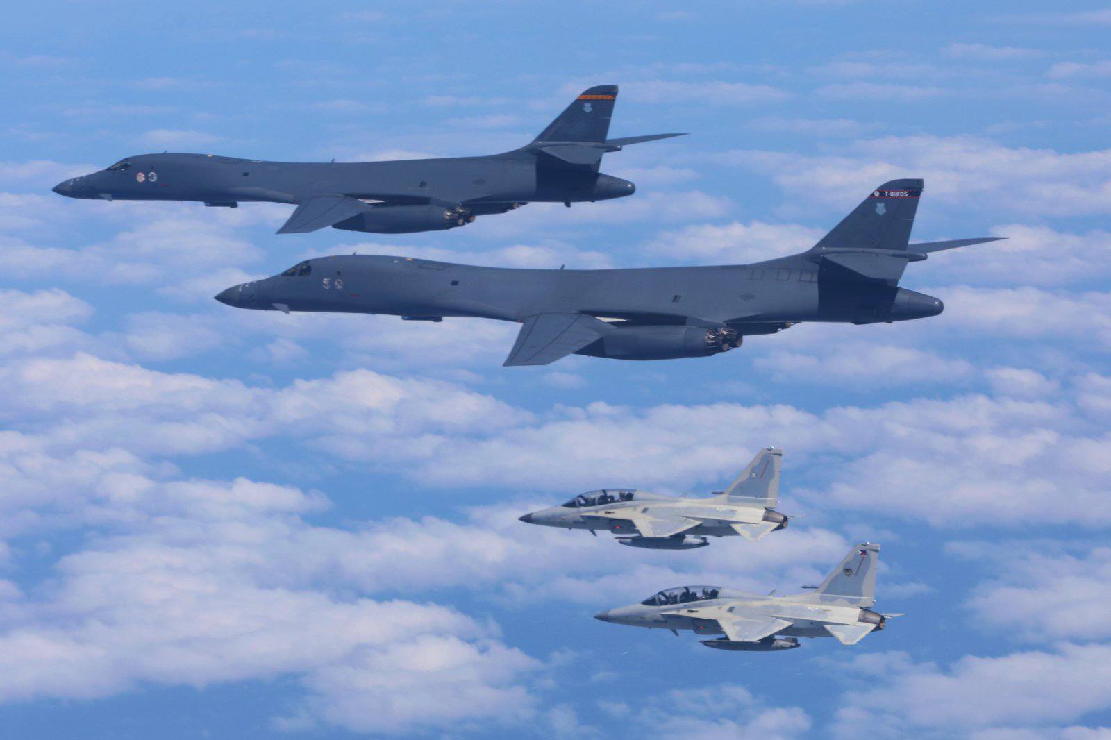 B-1 Bombers, Philippine Fighters Maneuver Over South China Sea